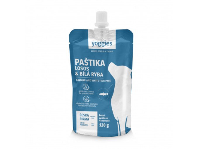 Yoggies paštika - losos a bílá ryba (Hmotnost 120g)