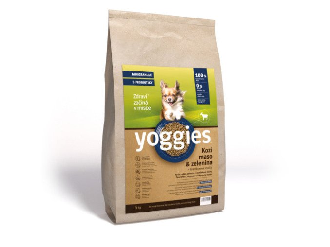 Yoggies Kozí maso&zelenina, hypoalergenní minigranule lisované za studena s probiotiky (Hmotnost 5kg)