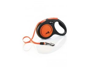 Vodítko FLEXI Neon M pásek 5m/25kg černá/oranžová NEW