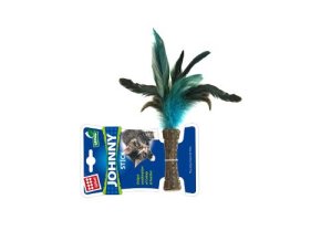 Hračka kočka GiGwi Johnny Stick Catnip s modrými peří