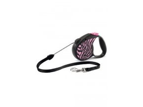 Vodítko FLEXI Safari zebra M lanko 5m/20kg růžová