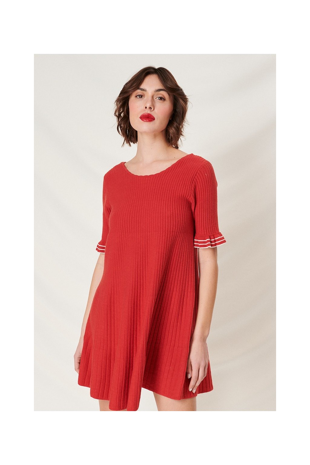 nathael robe pull en maille cotele10 red 3