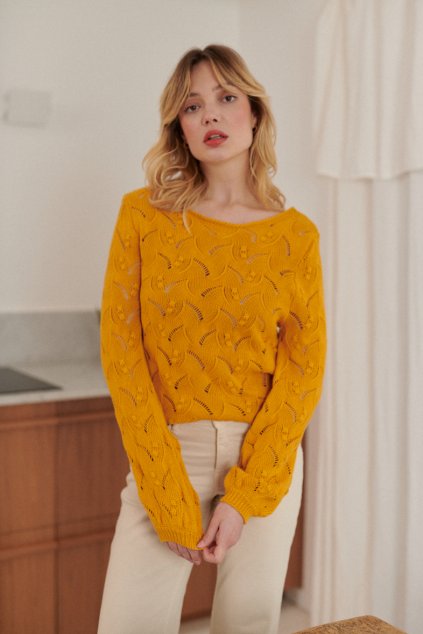nathael pull en coton a manches amples mustard 1