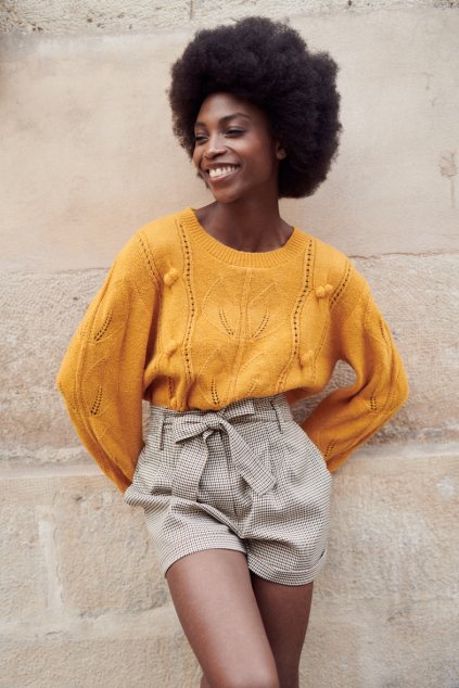 nathael pull en laine a motif de feuilles mustard 2