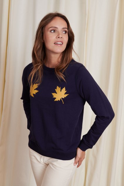 nathael sweatshirt en coton avec imprie feuilles navy 1