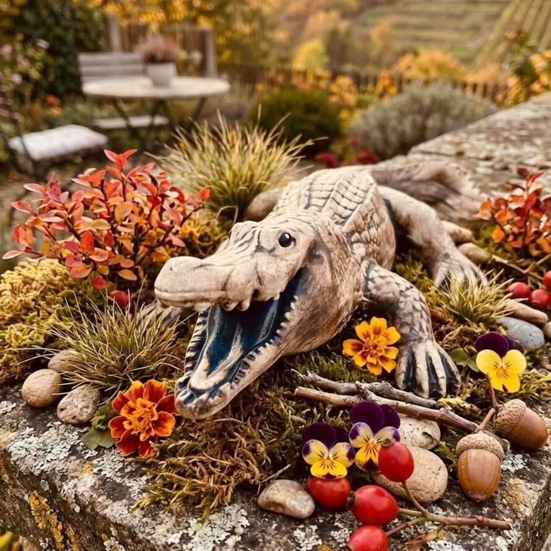 Keramický krokodýl Zak v zahradě