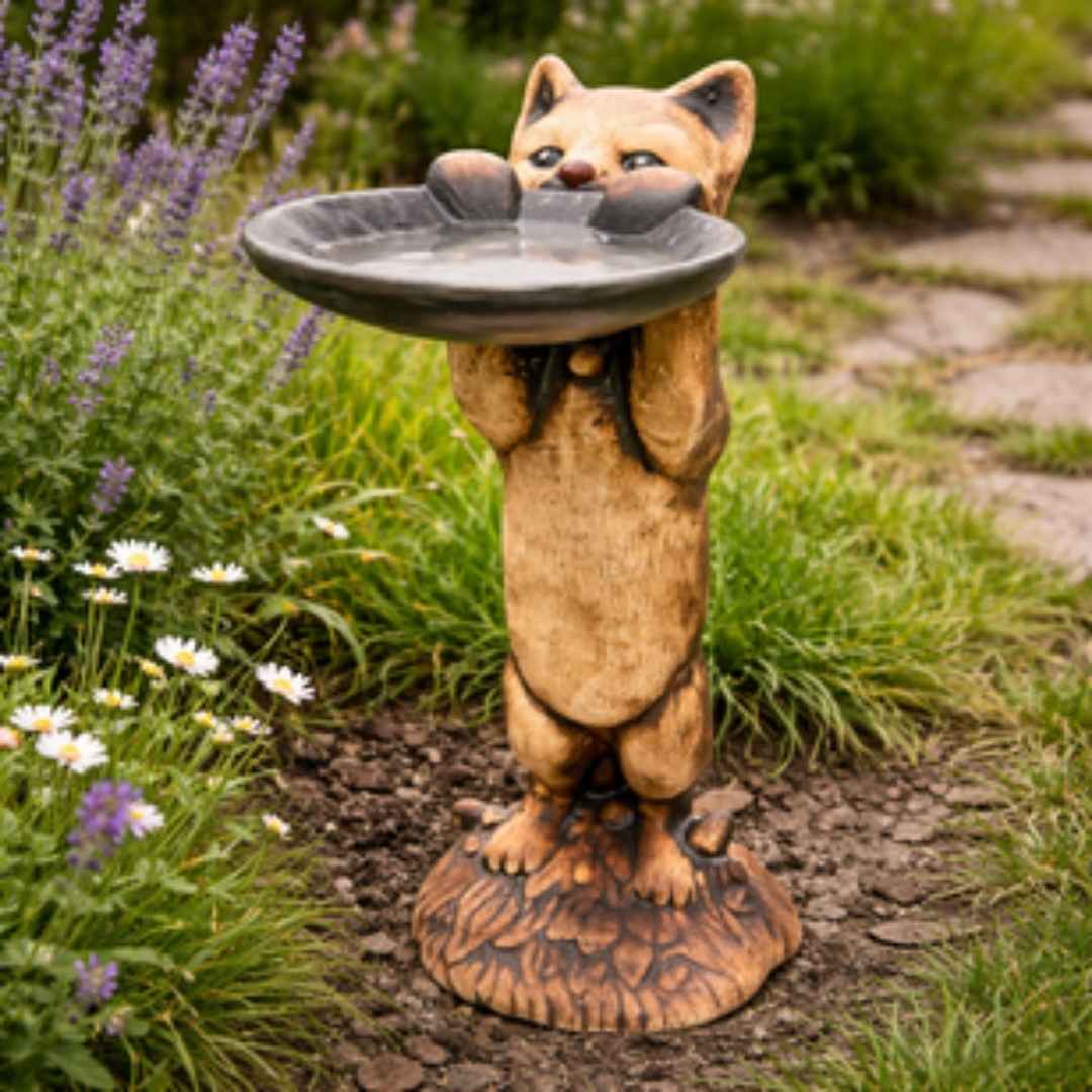 keramická kočka Mourinka s talířem