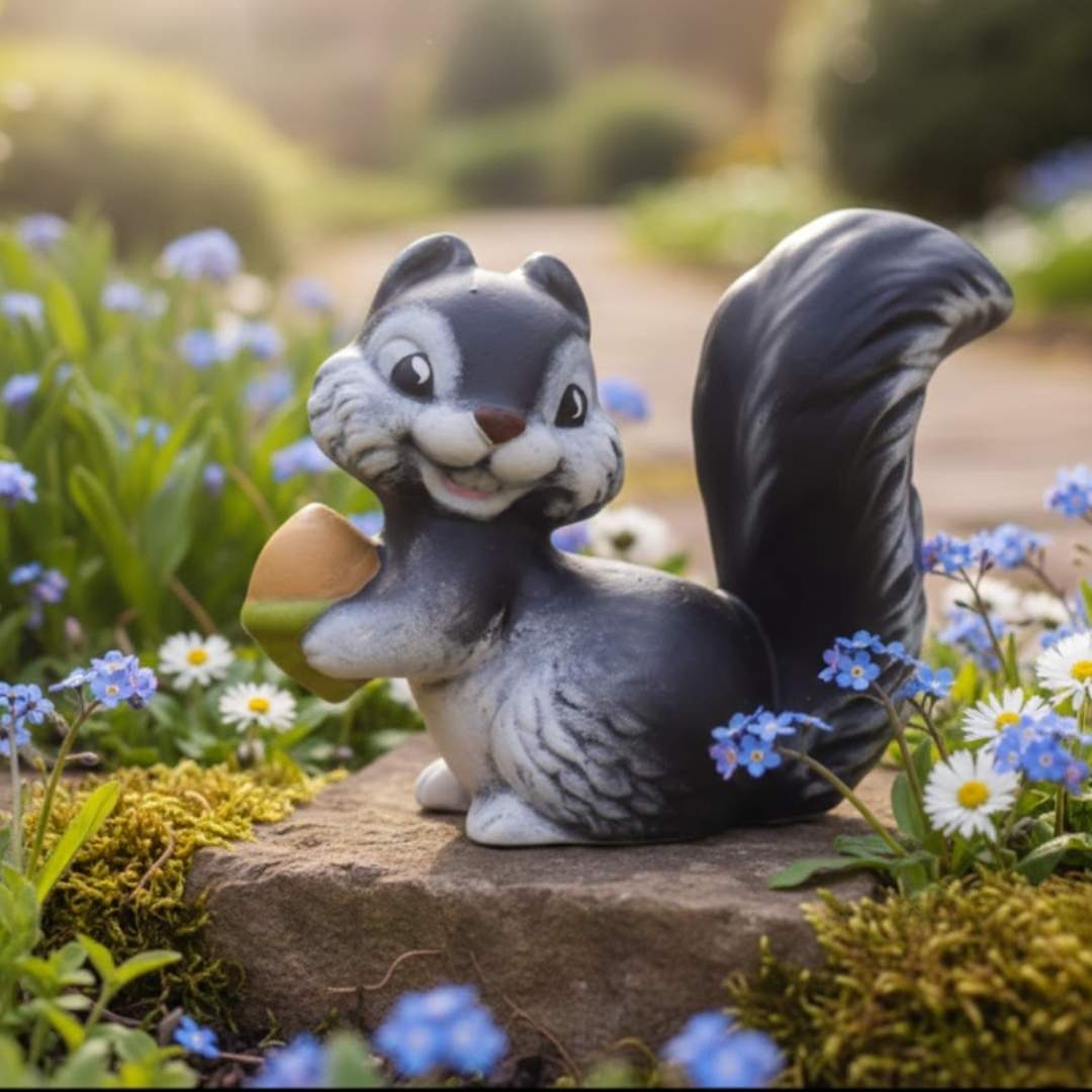 Veverka Čip v jarní zahradě