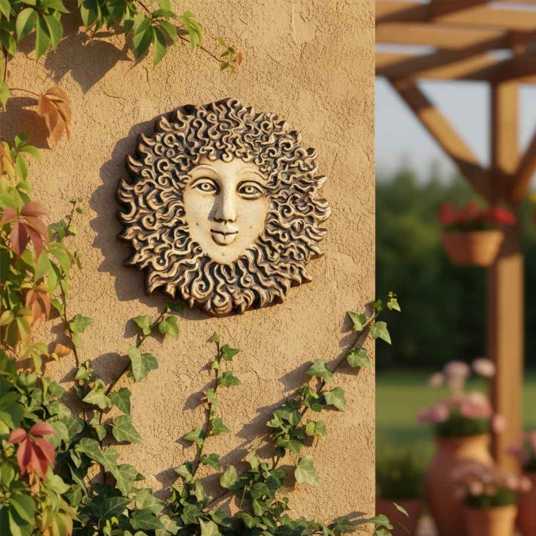 Keramické slunce na fasádě