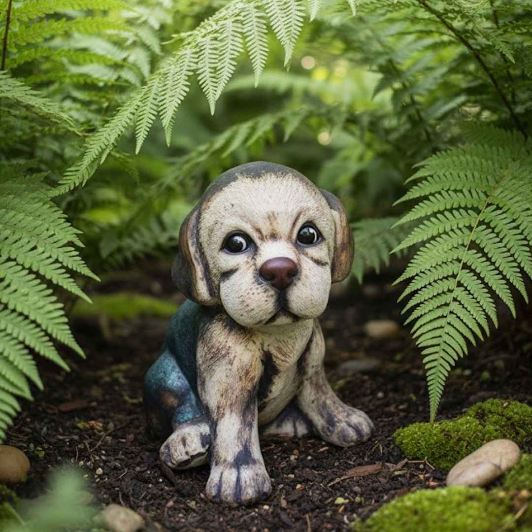 Keramické štěně Puntík v jarním aranžmá