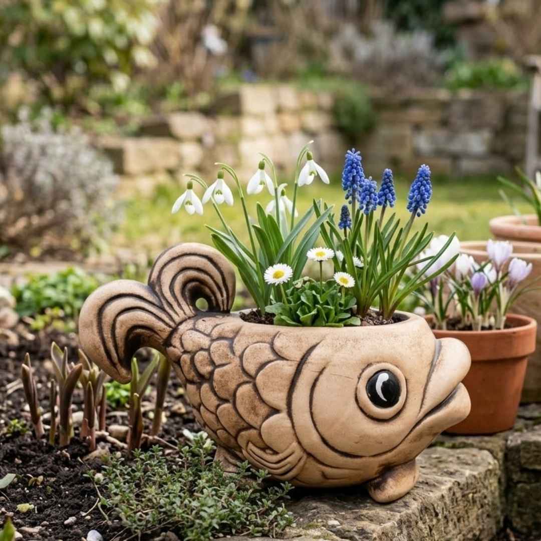 Keramický květináč Mlíčňák s jarní výsadbou