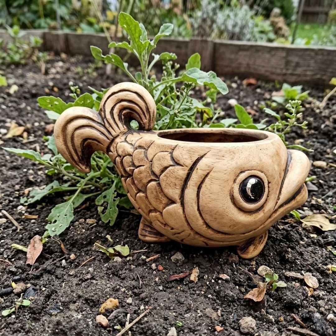 Pohled na detail květináče ryby