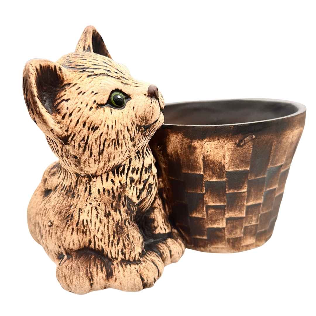 Keramický květináč kočka s květinou