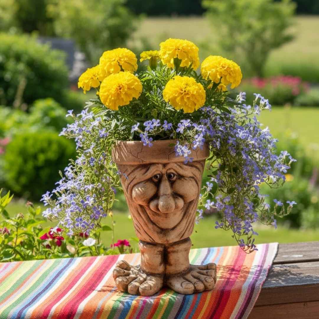 Usměvavý květináč Zoubek v letním aranžmá