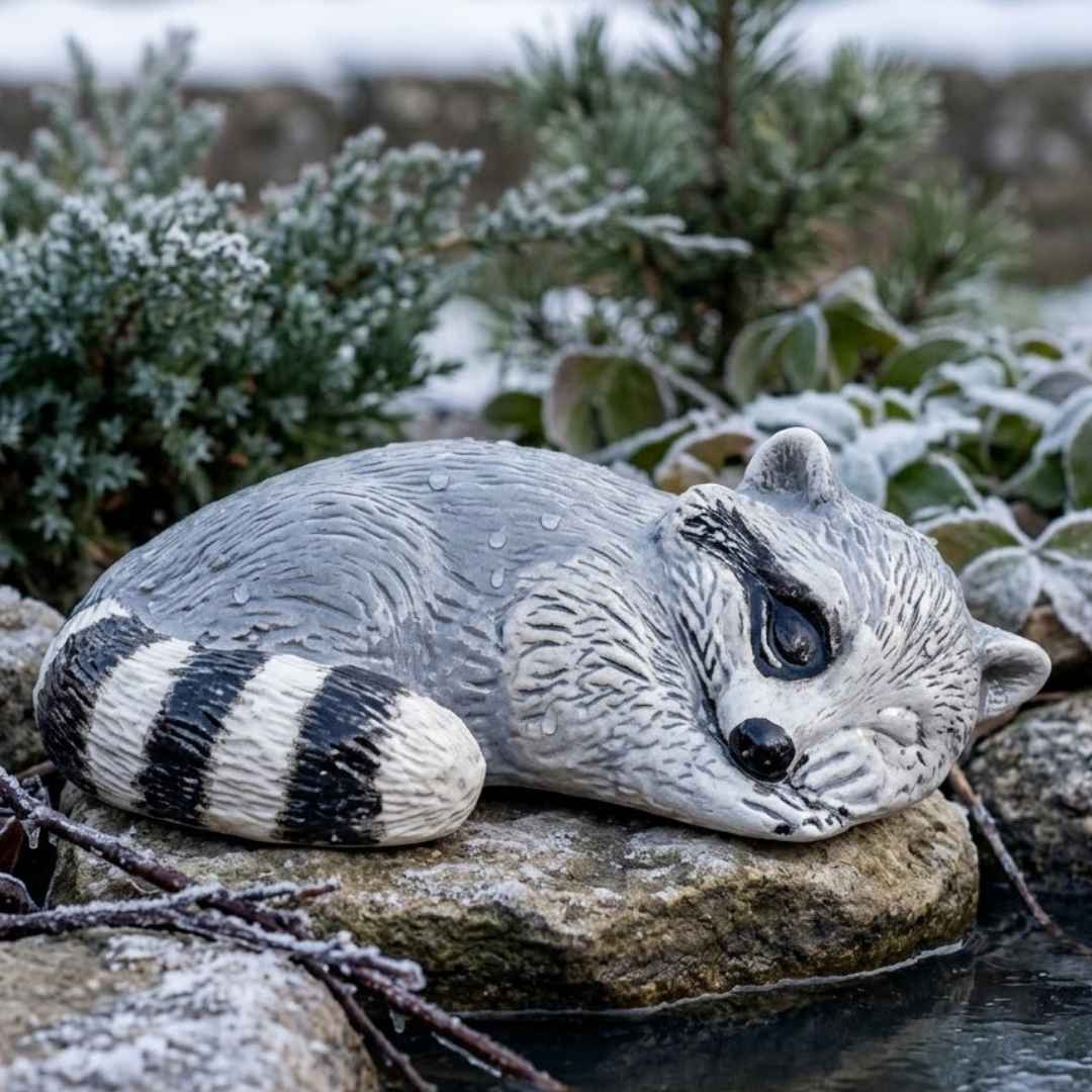 Mrazuodolný mýval Bruno pod sněhem