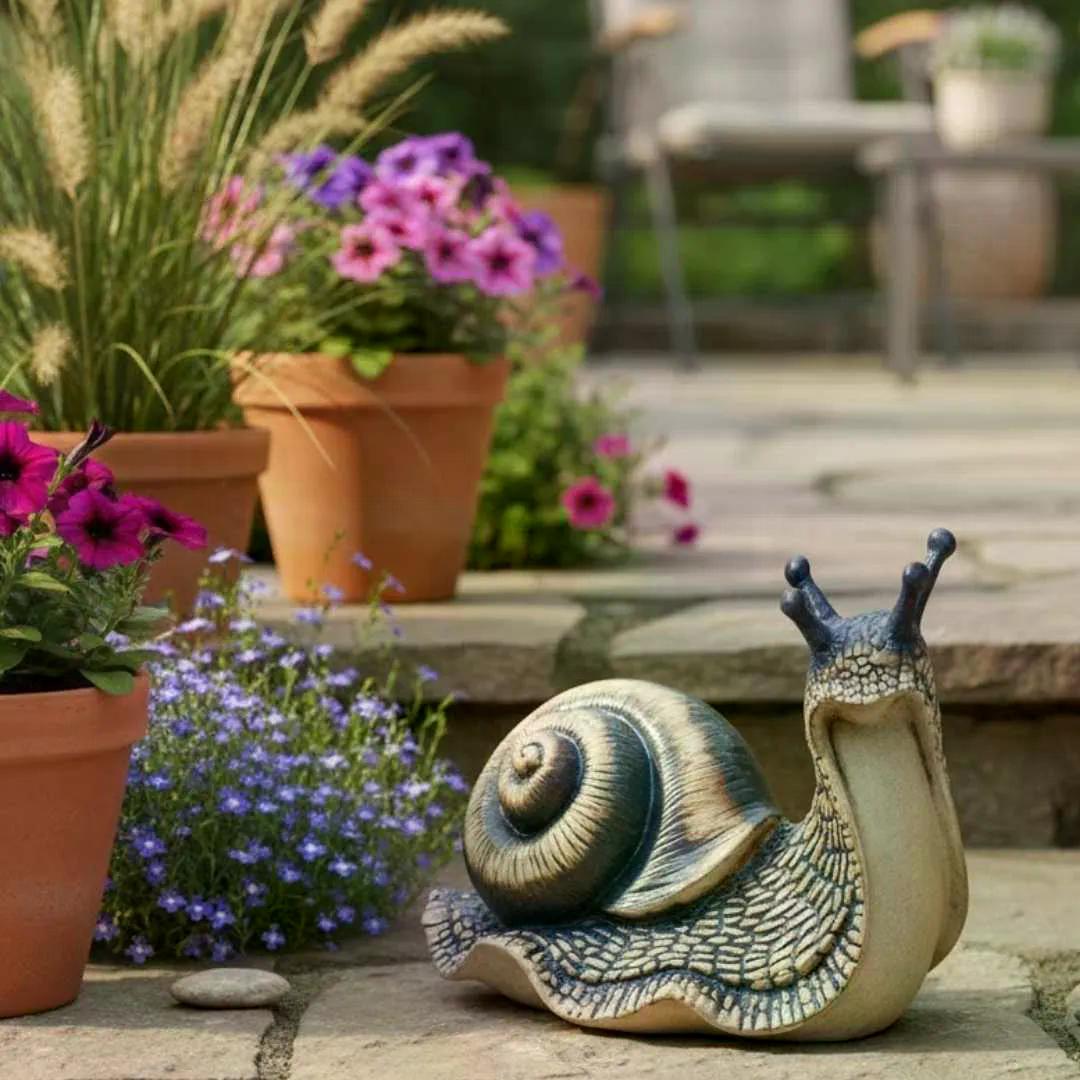 Keramický šnek Barnabáš v trávě