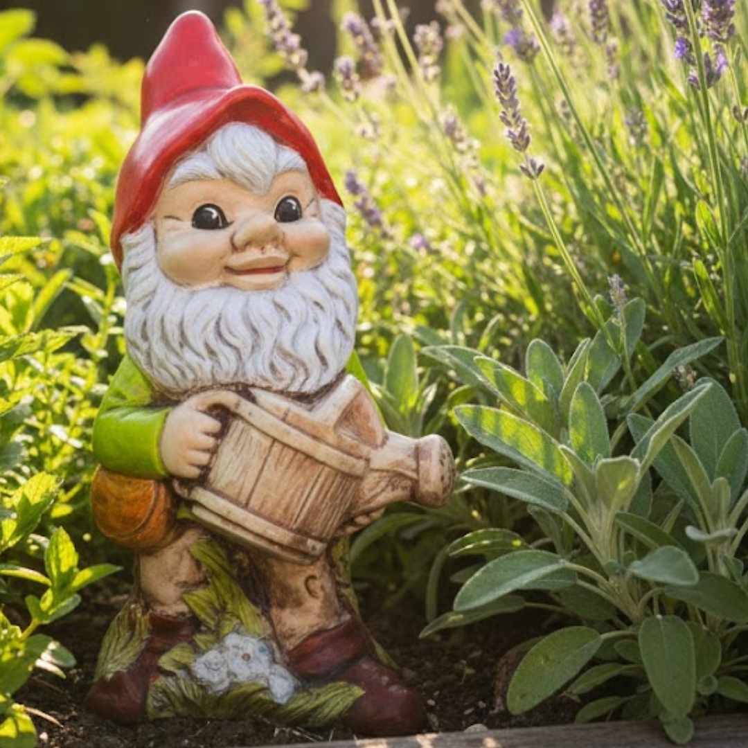 keramický trpaslík Zahradník v zahradě