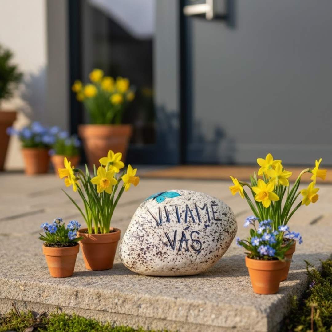 keramický vítací kámen s jarním motivem