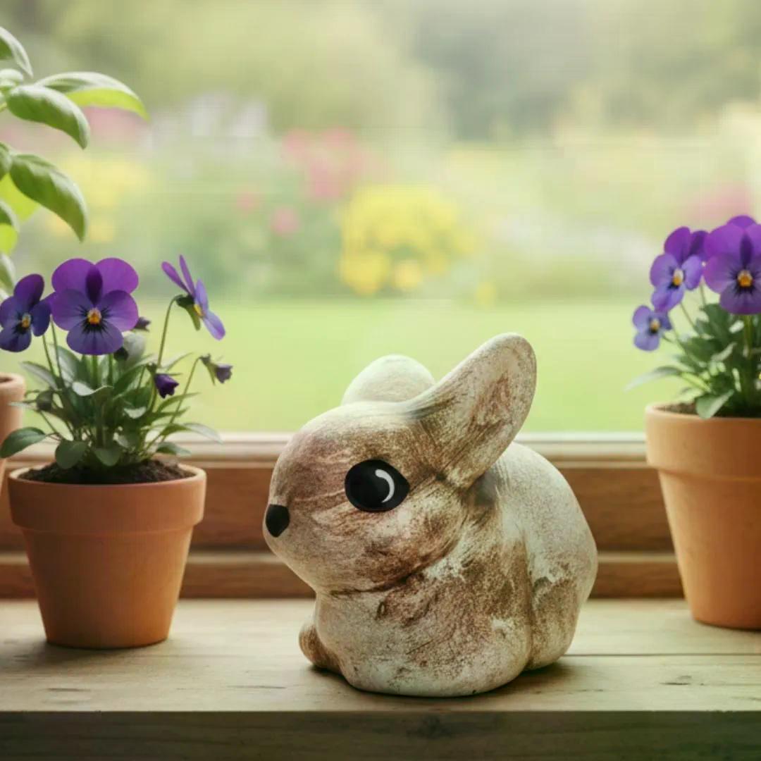 detail zajíčka Kaštánka na okně