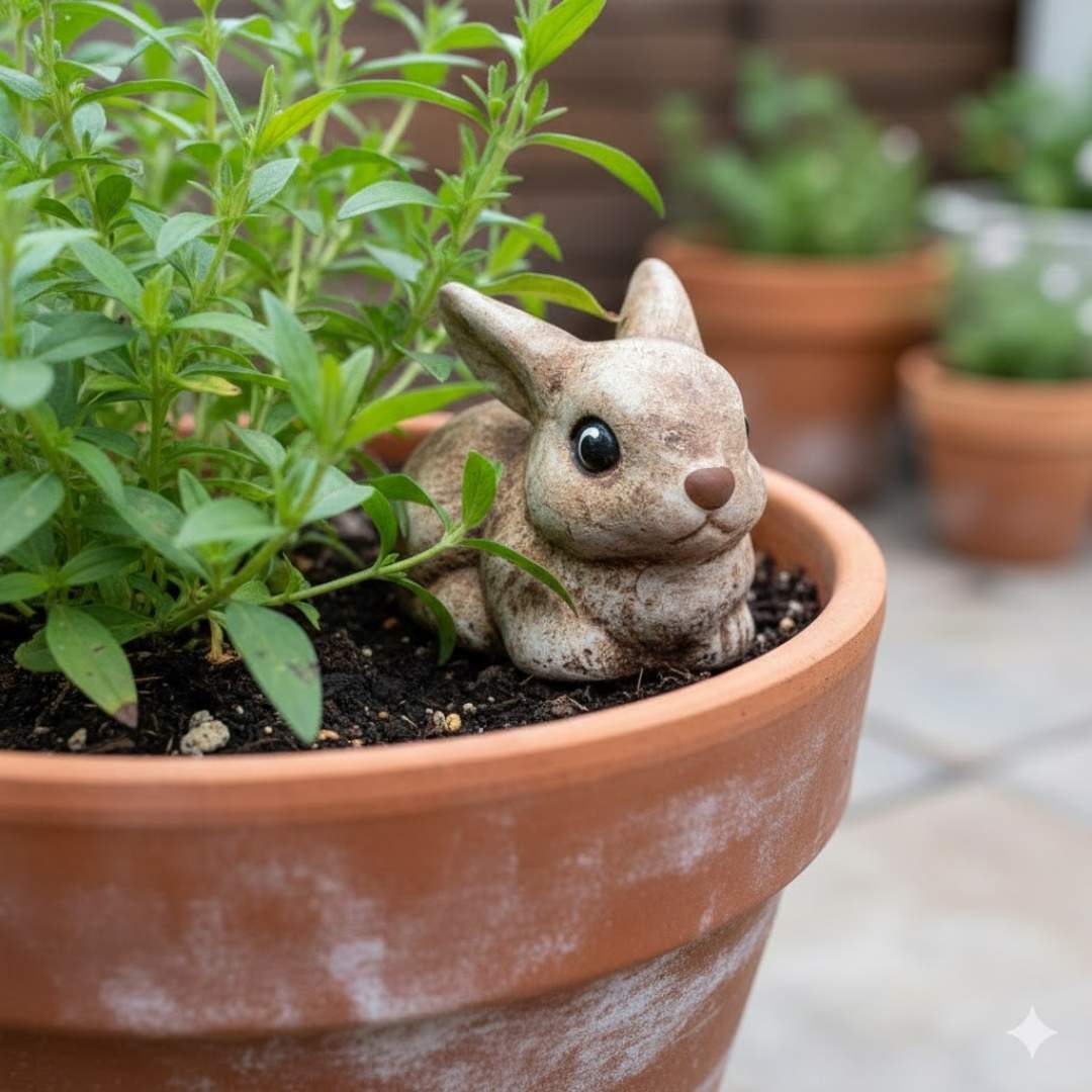 keramický zajíček Kaštánek u bylinek