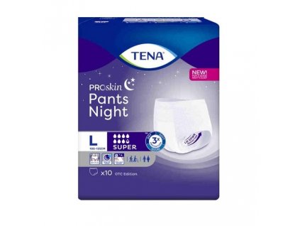 TENA Pants Night Super L,Kalhotky abs.natahovací,boky 100-135cm,2010ml,10ks