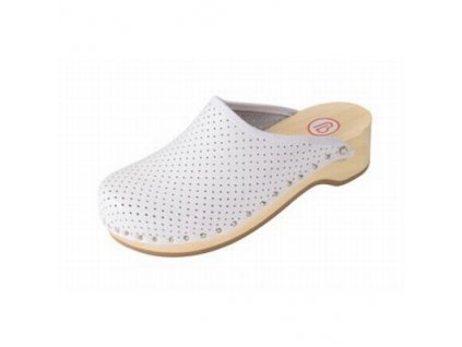 Zdravotní dřevák s perforovanou špičkou bílá kůže velikost 41