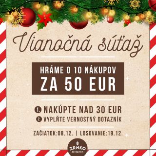 🎁 V Zrnku rozdávame nákupy za 500 €! V decembri môžete vyhrať 10×50 € poukážku na poctivé potraviny zo Zrnka. 🎄 Losujeme...