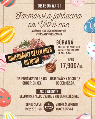 ‼️ Posledné objednávky: Pon. 30.3. | do 18:00 → odber 2. 4. 🐑 Pravá farmárska jahňacina priamo z Gazdovského dvora v...