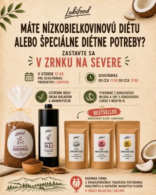 Máte nízkobielkovinovú diétu alebo špeciálne diétne potreby? V utorok 12.05. budete môcť v Zrnku na Severe prísť ochutnať...