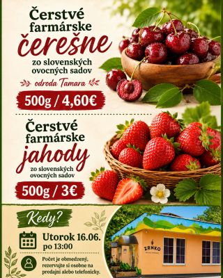 Takto majú chutiť slovenské čerešne a jahody 🍒🍓 V utorok 16.06. po 13:00 k nám do potravín Zrnko dorazia: 🍒 Čerstvé...