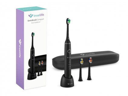 TrueLife SonicBrush Compact černý sonický zubní kartáček + Curaprox BE YOU Daydreamer mini zubní pasta 10 ml + NGS bluetooth sluchátka s mikrofonem Arctica Pride černé