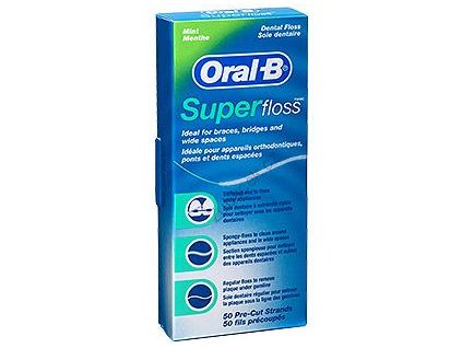 Oral-B Superfloss zubní nit na můstky a rovnátka 50 ks  [1] | Zubáček.cz