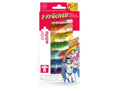 Edelwhite dětská ovocná zubní pasta, 7 x 9,4 ml