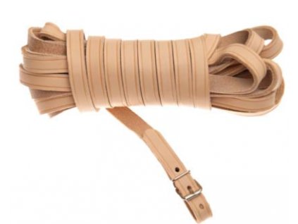 Plochá barvářská šňůra ukončená přezkou - šíře 14 mm, přírodní