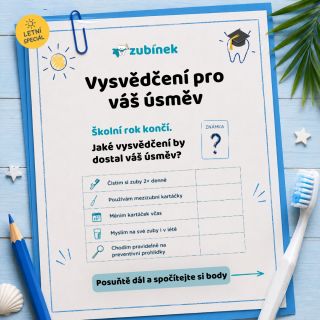 🎓 Konec školního roku není jen pro děti. Jaké vysvědčení by dostal váš úsměv? 🦷 Spočítejte si body a zjistěte svou známku....