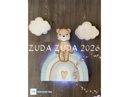 Lampička medvídek s duhou a mráčky
