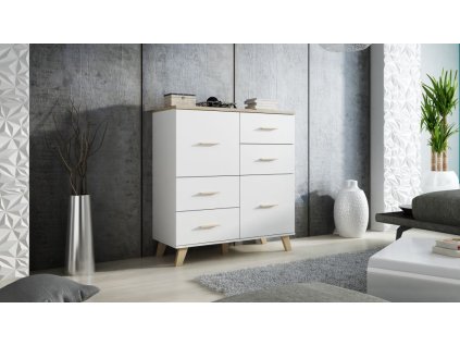 Komoda LOTTA 110 (2D4S) diamantovo biela/dub Isonoma
