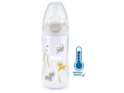 NUK FC+ láhev s kontrolou teploty 300 ml BOX - Flow Control savička - šedá