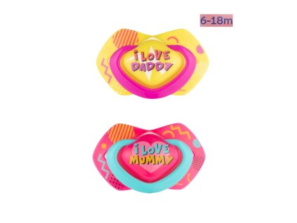 Canpol babies Set symetrických silikonových dudlíků Light touch 6 18m NEON LOVE růžový