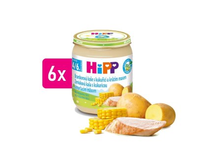 HiPP BIO Bramborové pyré s kukuřicí a krůtím masem 6x125g