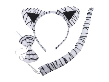 Set karneval čelenka kravička bílý tygr