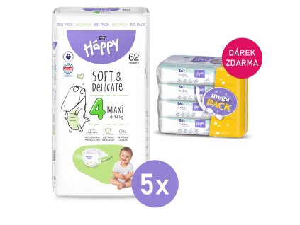 5x Bella Happy 4 MAXI Big Pack 8 14kg, 62ks