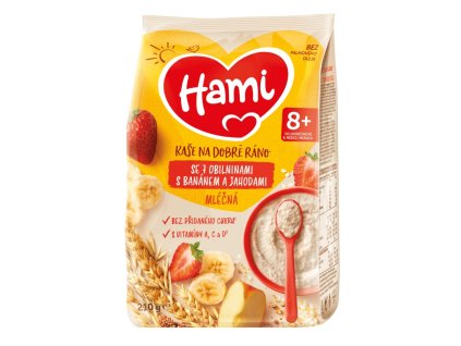 HAMI mléčná kaše Na dobré ráno se 7 obilninami s banánem a jahodami 210g