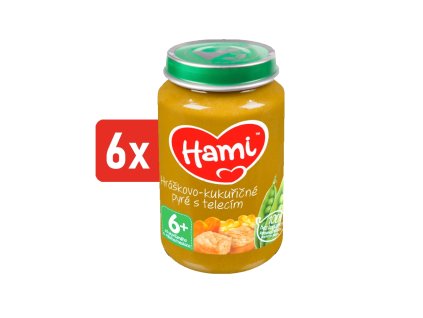 HAMI masozeleninový příkrm Hráškovo kukuřičné pyré s telecím 6x200g