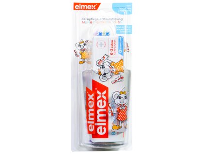 Elmex dětský set zubní pasta, 2x zubní kartáček a kelímek