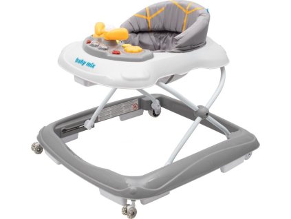 Baby Mix Dětské chodítko s volantem a silikonovými kolečky Tmavě šedé