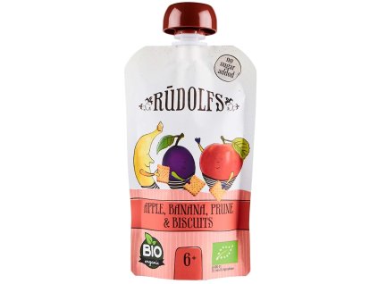 Rudolfs BIO kapsička Jablko, banán, sušená švestka, sušenky (110g)