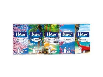 Velvet Classic 3vrstvé papírové kapesníky, 10×10 ks