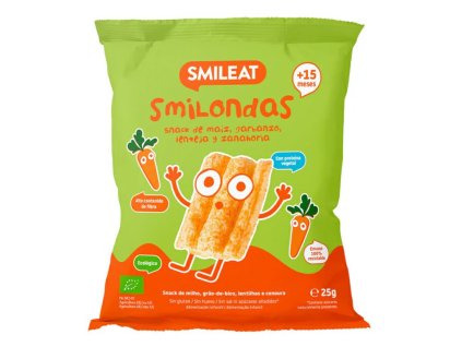 SMILEAT BIO kukuřičné křupky hrášek, čočka, mrkev s olivovým olejem a vitamínem B1 (25g)