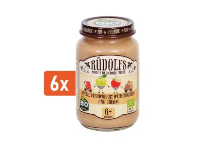 Rudolfs BIO Jablko, jahody, sušenky, smetana 6x190g